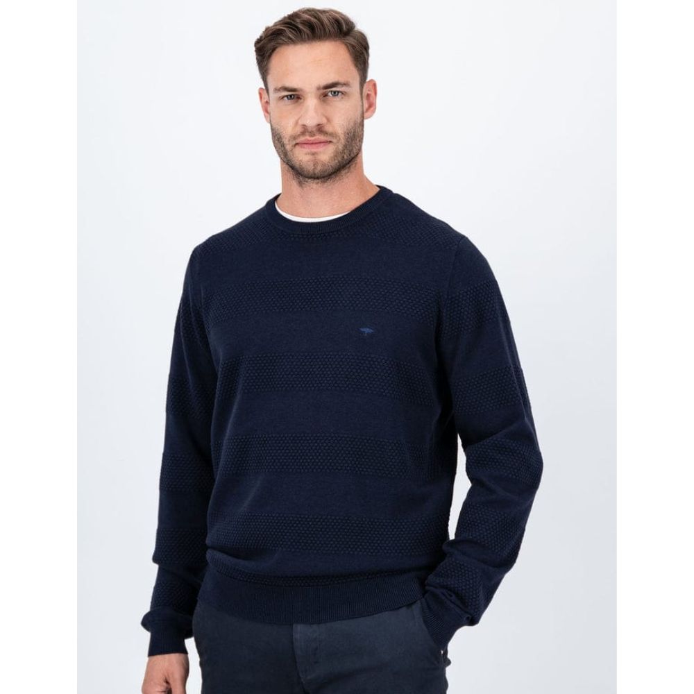 FYNCH HATTON SUPERFINE ROUND NECK NAVY MEN SWEATER